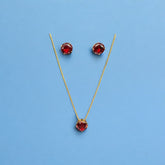 Conjunto Colar e Brinco Pedra Zircônia Vermelha
